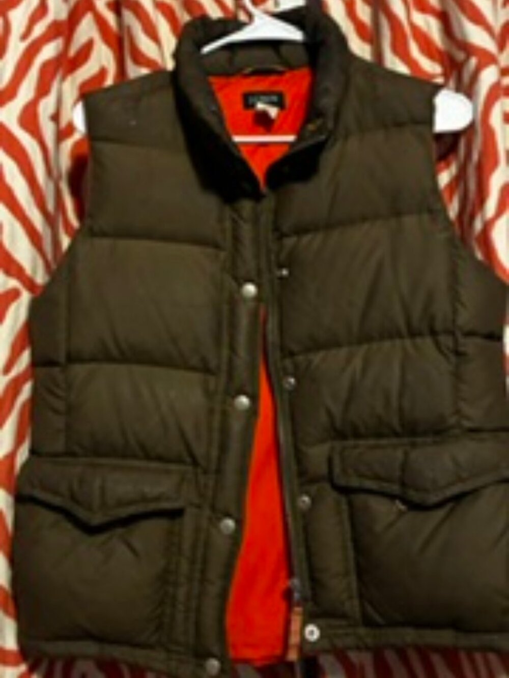 J.Crew Puffy Vest, Brown with orange lining, 4 front pockets, zip closure, Small